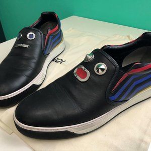 FENDI Metal Face Leather Slip on Sneakers